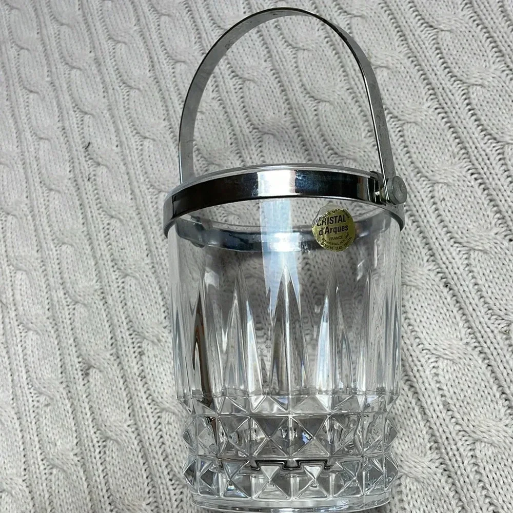 Cristal d'Arques France Mini Ice Bucket With Silver Metal Handle lead crystal